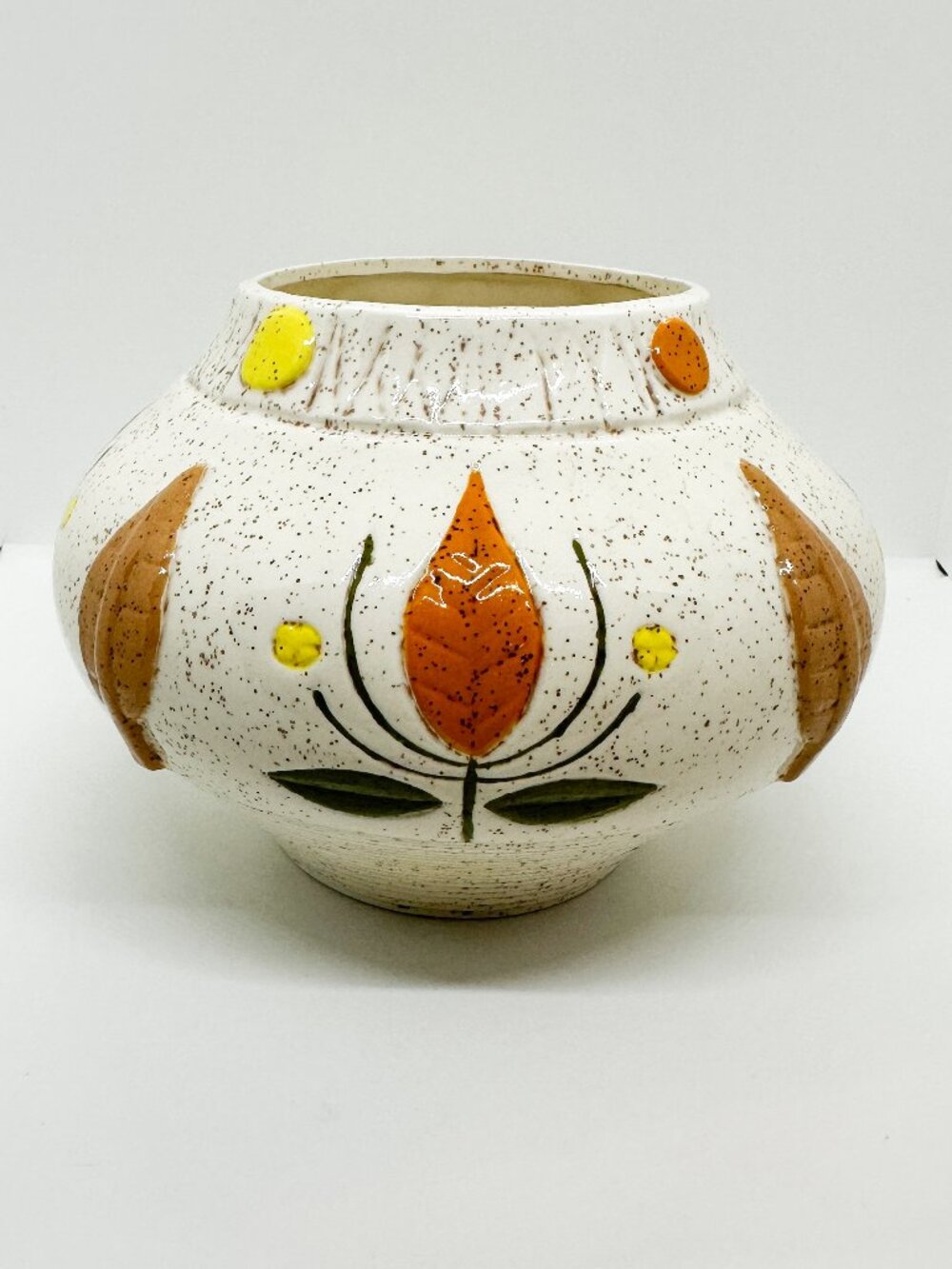 Vintage 70's Mod MCM Vase Bowl Floral Nature Retro Ceramic